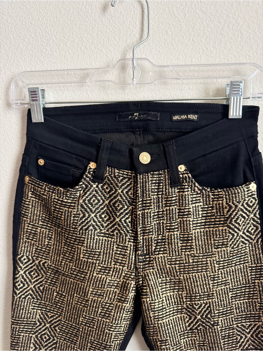7 For All Mankind x Malhia Kent Egyptian Gold Jacquard Jeans Sz 25